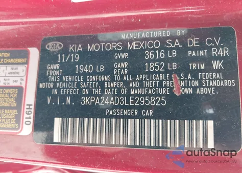 2020 Kia Rio S from USA, damaged, VIN 3KPA24AD3LE295825